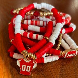 Gold Accented Red and White Kids Sports Bracelet Set